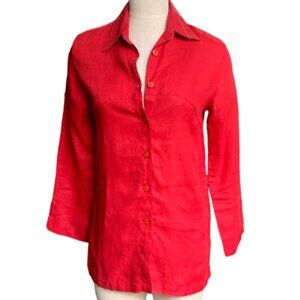 MOBACO Egyptian Linen Button Front Tunic Top Womens Sz 2 Red 52H